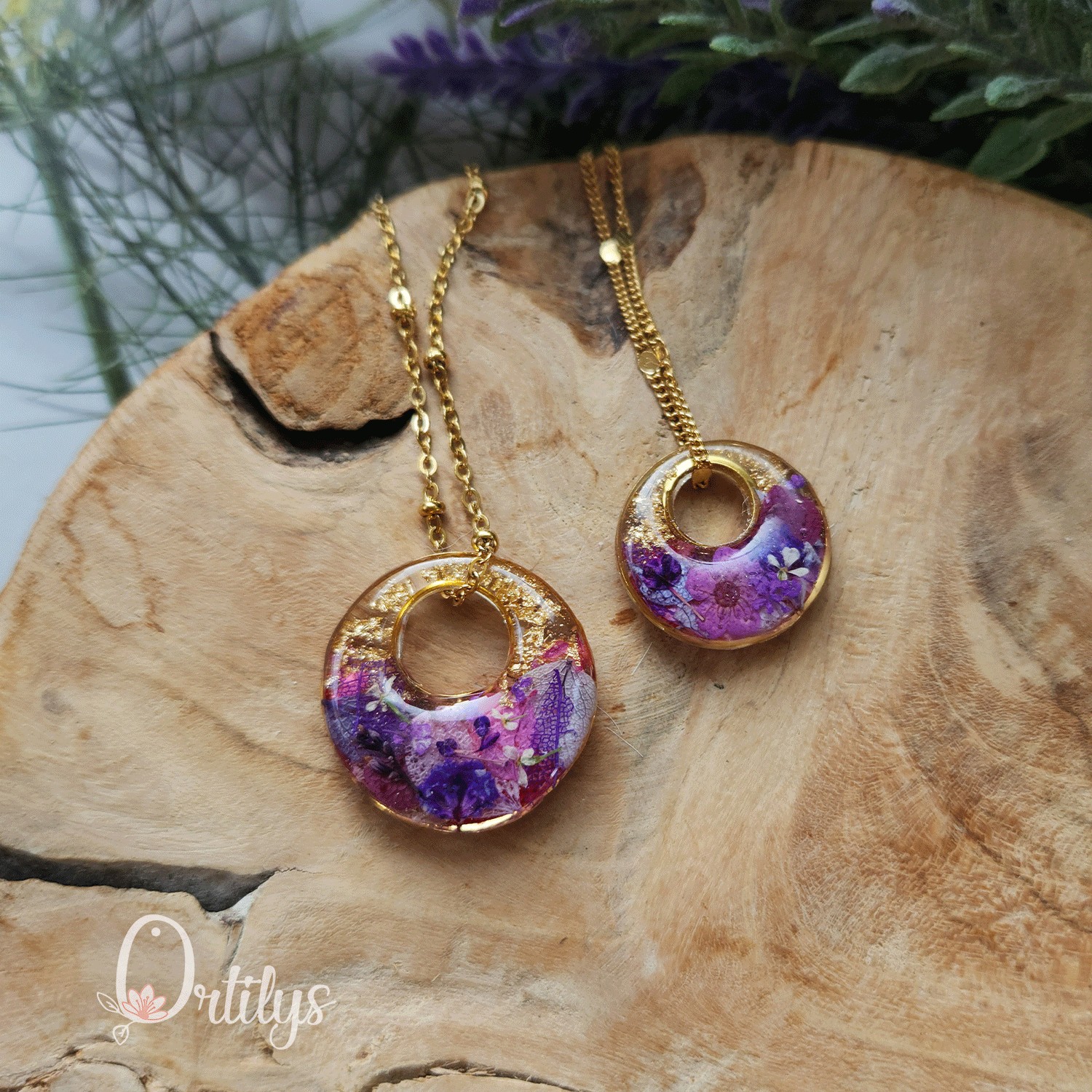 Collier réversible MINI BORÉAL or fleurs roses et violettes – Image 5